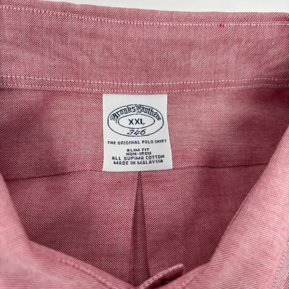 Brooks Brothers 346 Mens 2Xl Solid Red Long Sleeve Button Down Slim Fit Shirt
